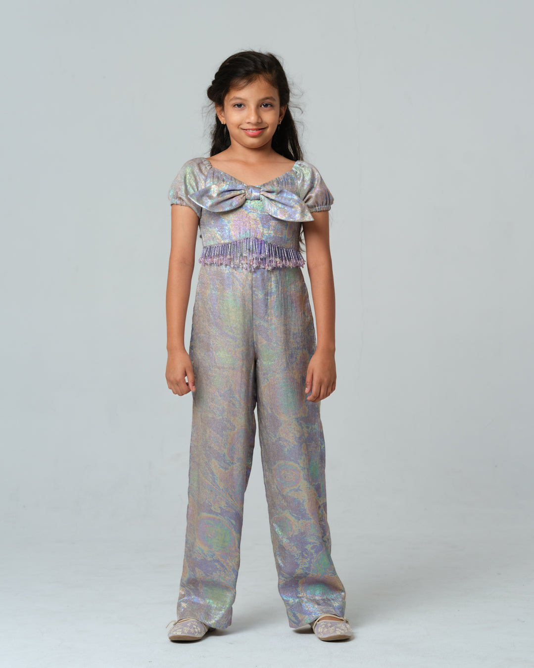 FEDERICA MULTICOLOR HOLOGRAPHIC CRYSTAL TASSEL JUMPSUIT MINI