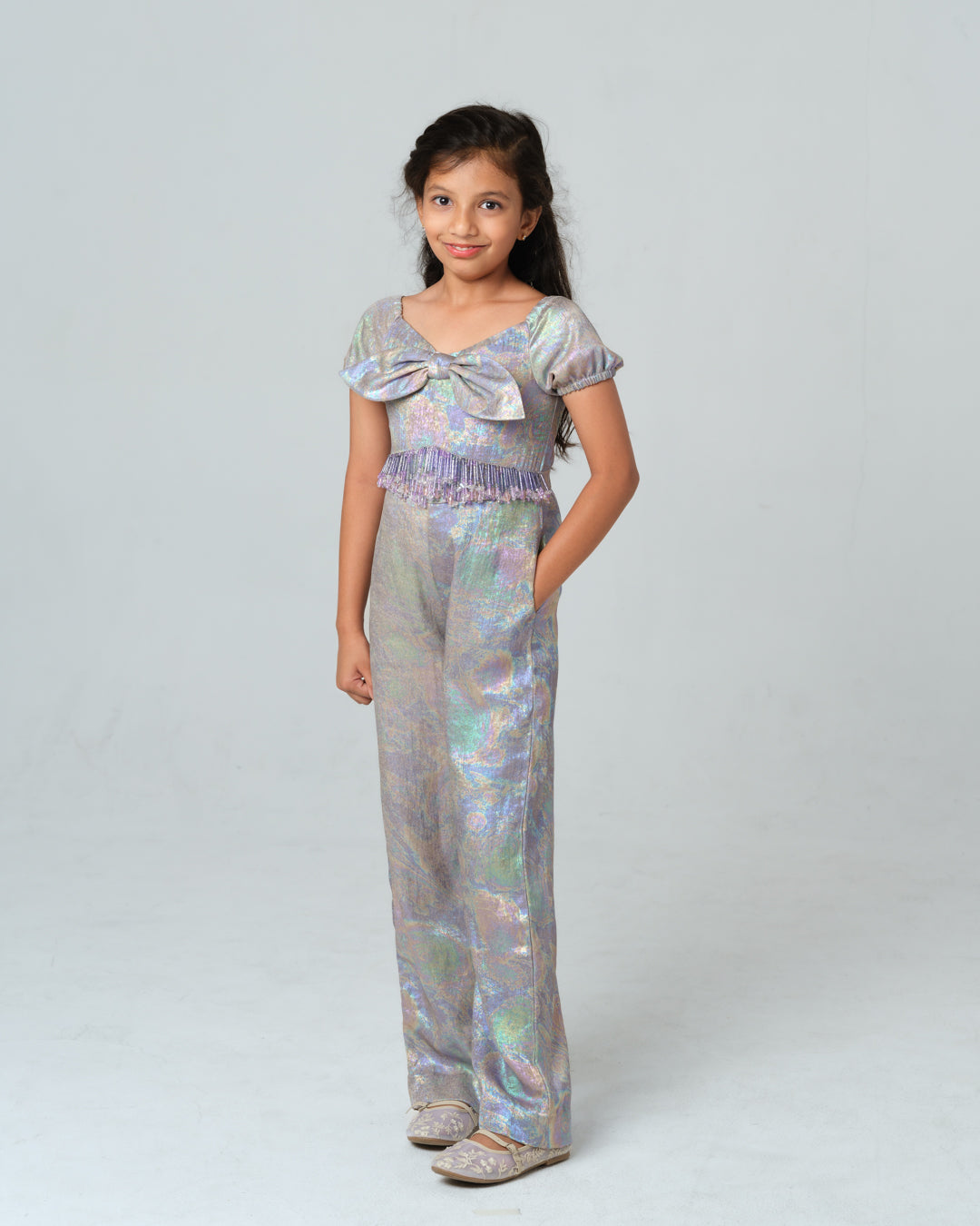 FEDERICA MULTICOLOR HOLOGRAPHIC CRYSTAL TASSEL JUMPSUIT MINI