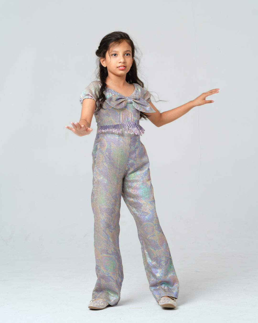 FEDERICA MULTICOLOR HOLOGRAPHIC CRYSTAL TASSEL JUMPSUIT MINI