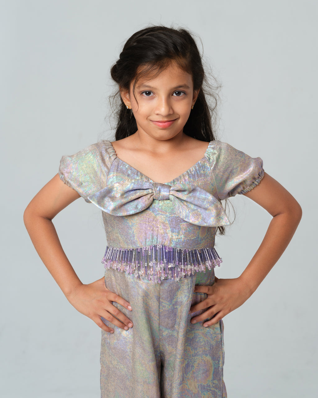 FEDERICA MULTICOLOR HOLOGRAPHIC CRYSTAL TASSEL JUMPSUIT MINI