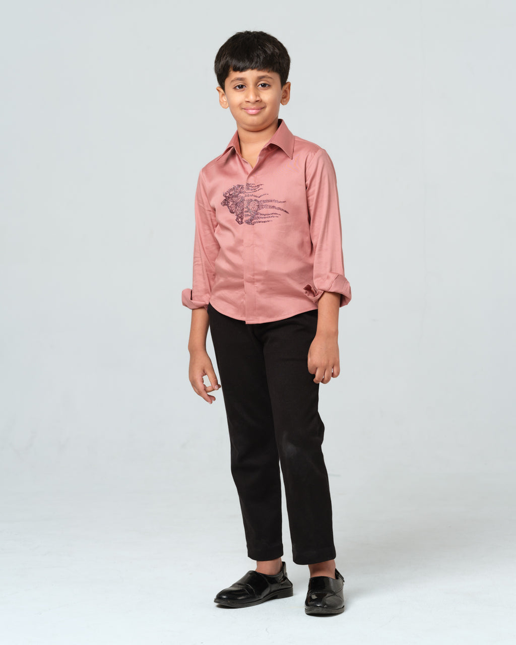 REINDEER PASTEL PINK HAND EMBROIDERED SHIRT BOY