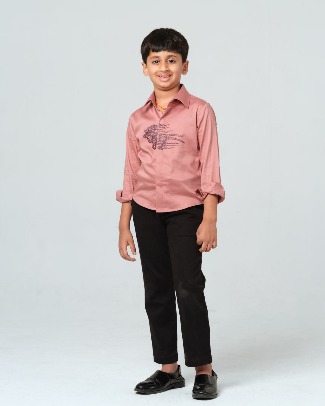 REINDEER PASTEL PINK HAND EMBROIDERED SHIRT BOY