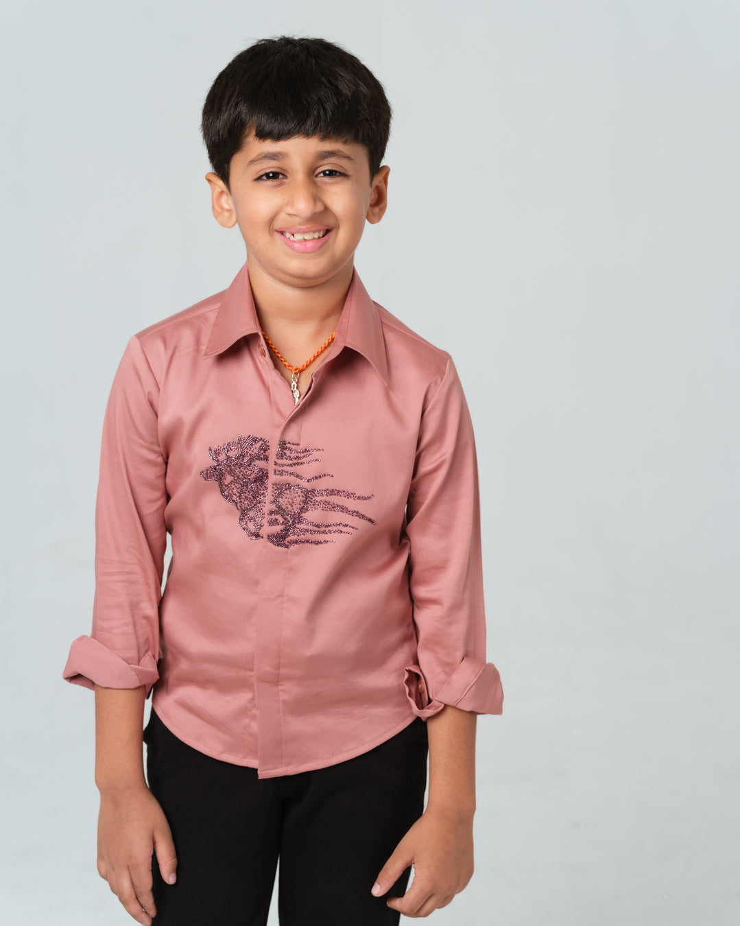 REINDEER PASTEL PINK HAND EMBROIDERED SHIRT BOY