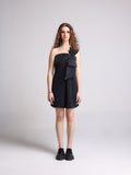 AMORE BLACK 3D MULTI SEQUIN BOW STRAPLESS DRESS