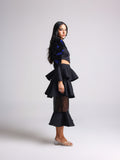 NATTY BLACK QUILTED RUFFLE TIERED DETACHABLE SKIRT