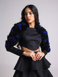 NOTTE BLACK AND BLUE 3D FLOWER APPLIQUÉ CORSET TOP