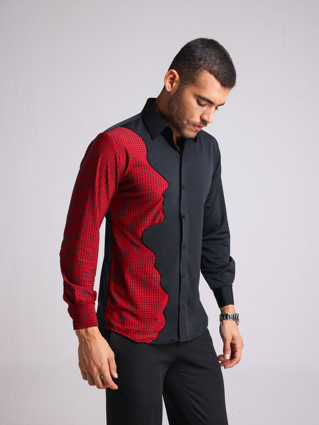 FESTA RED AND BLACK FACE DETAIL SWAROVSKI PARTY SHIRT
