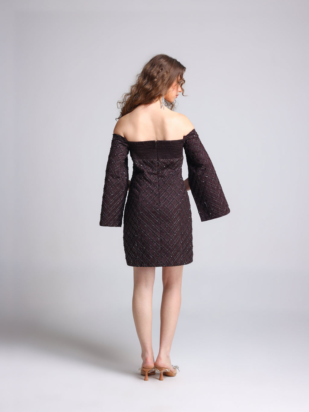 DIVINA BROWN OFF SHOULDER DRESS