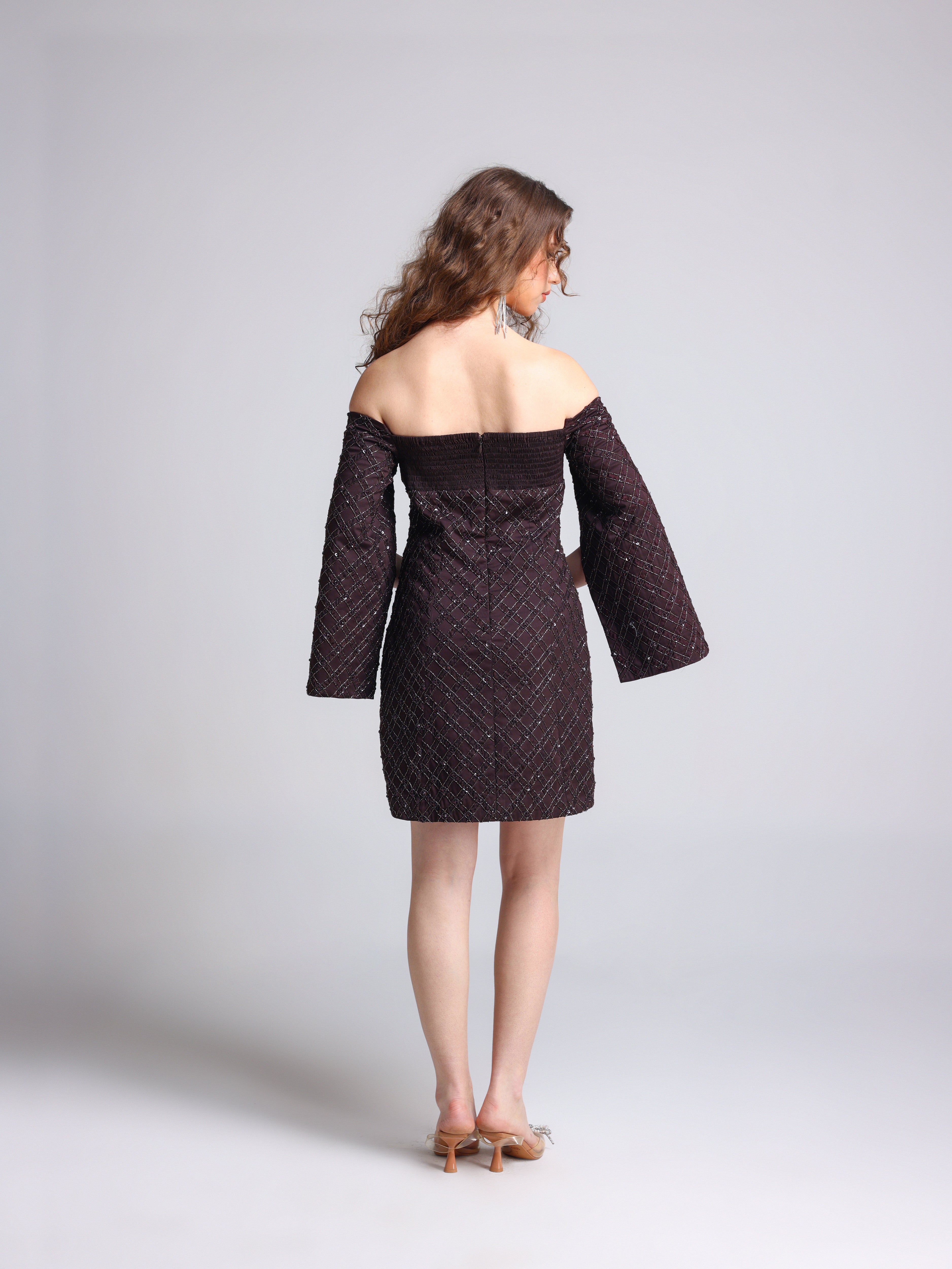 DIVINA BROWN OFF SHOULDER DRESS