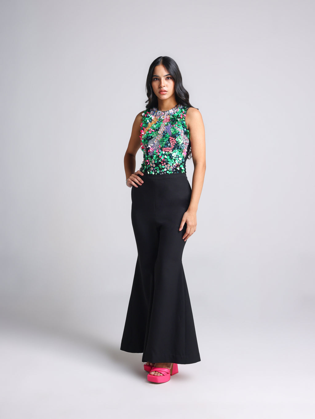 AMAZONICA MULTI COLOR 3D EMBELLISHED BODYSUIT