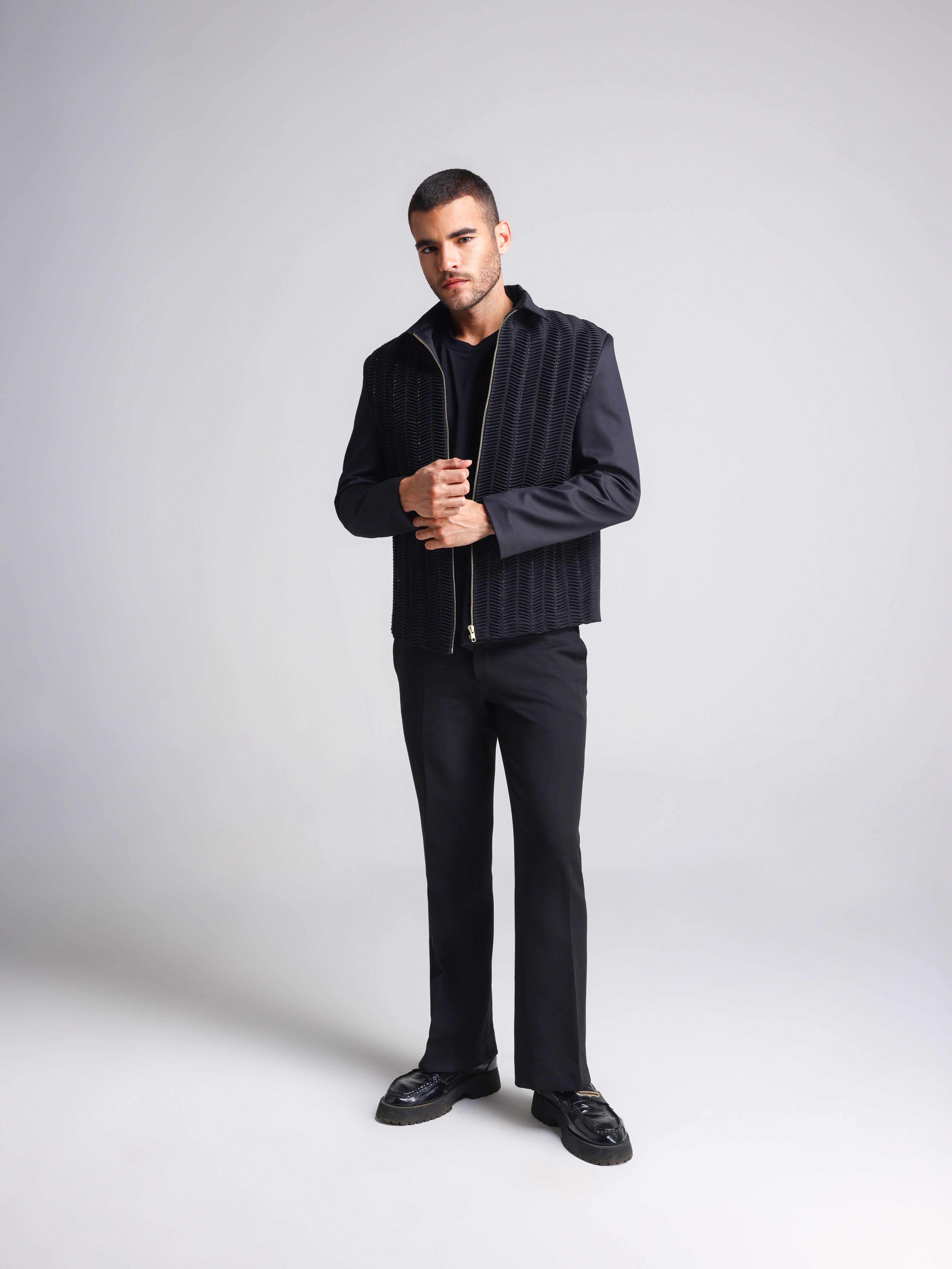 LUSSO BLACK BLING ZIPPER PARTY JACKET