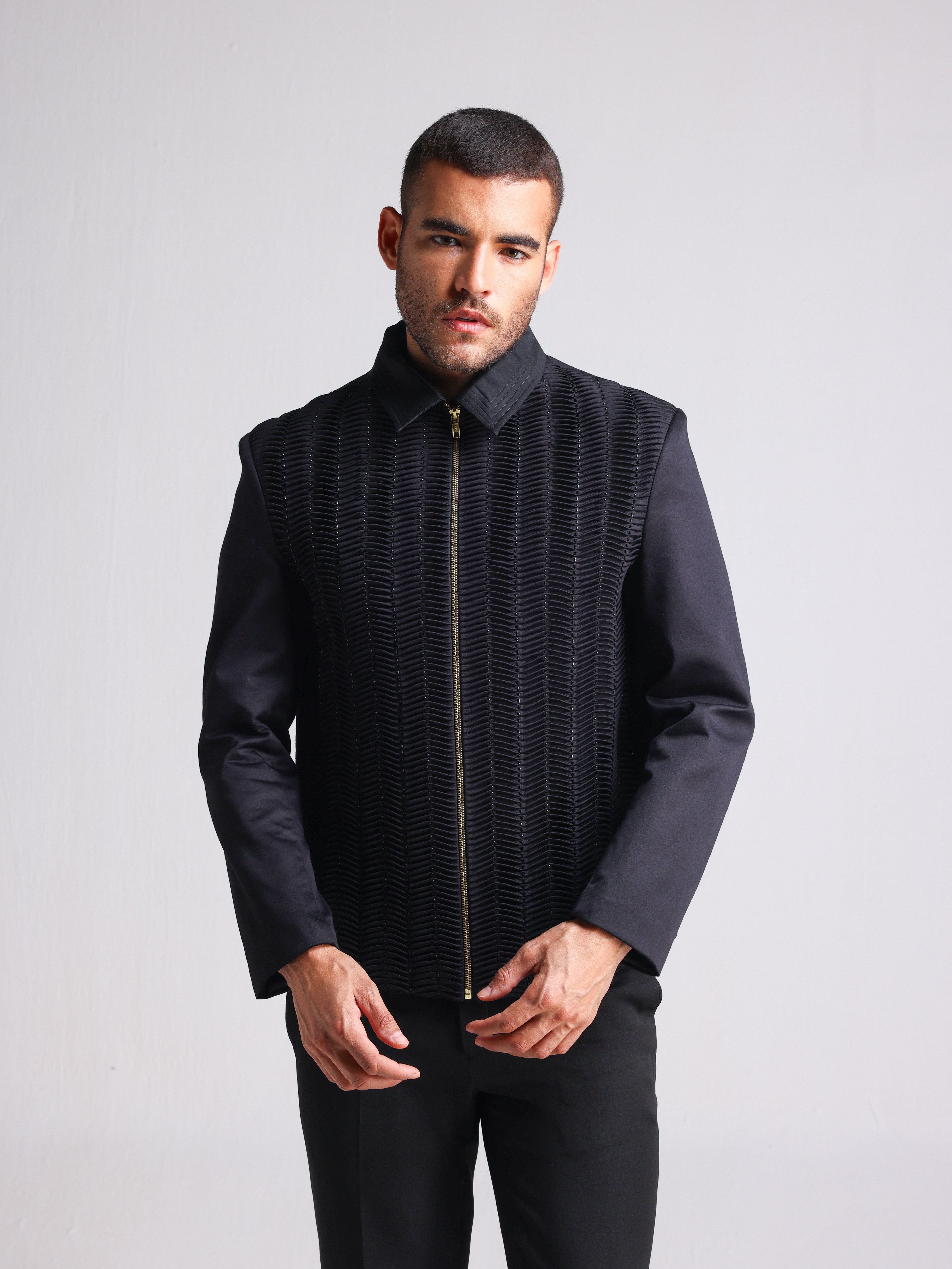 LUSSO BLACK BLING ZIPPER PARTY JACKET