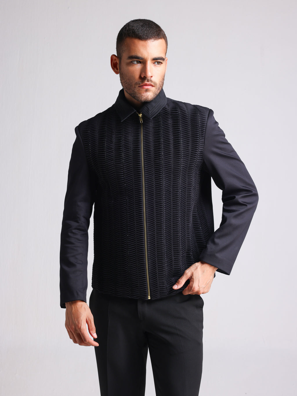LUSSO BLACK BLING ZIPPER PARTY JACKET