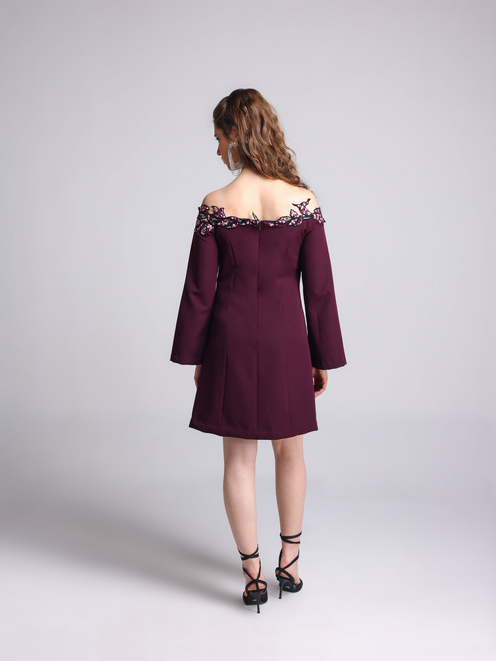 FIORIA WINE OFF SHOULDER DRESS