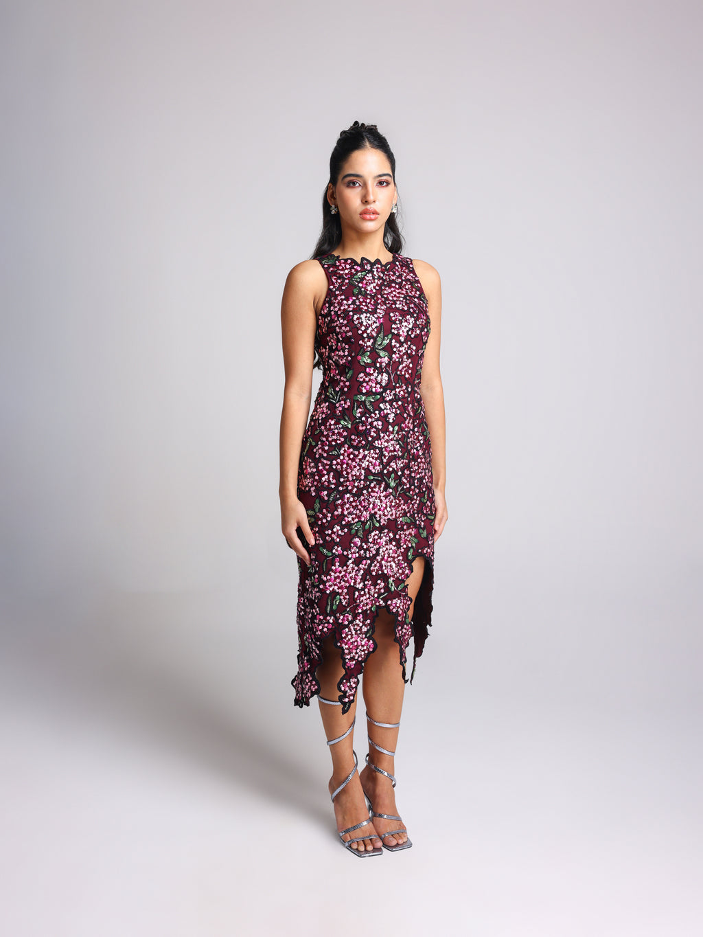 ESTELLA WINE CUTWORK DRESS