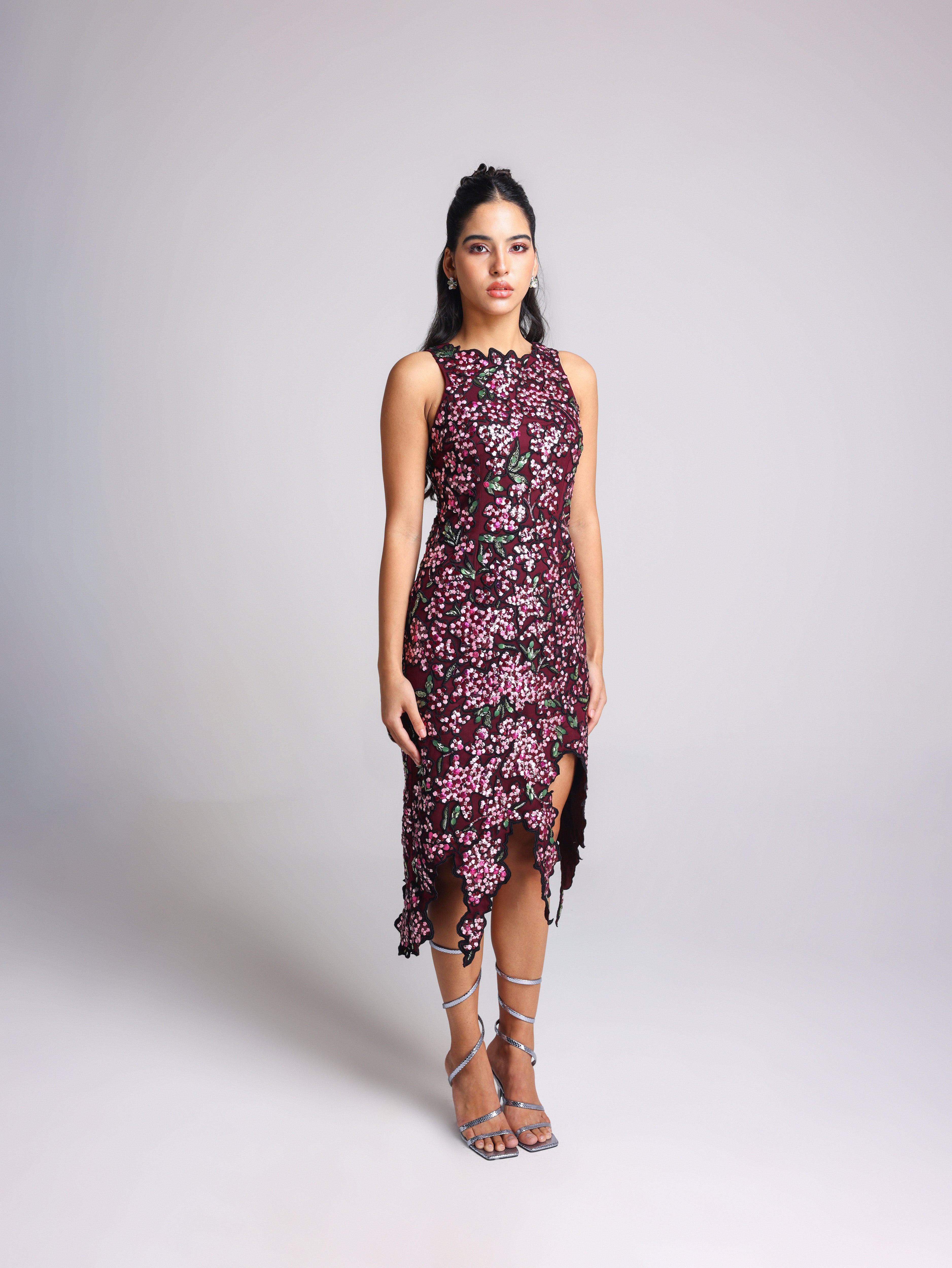 ESTELLA WINE CUTWORK DRESS