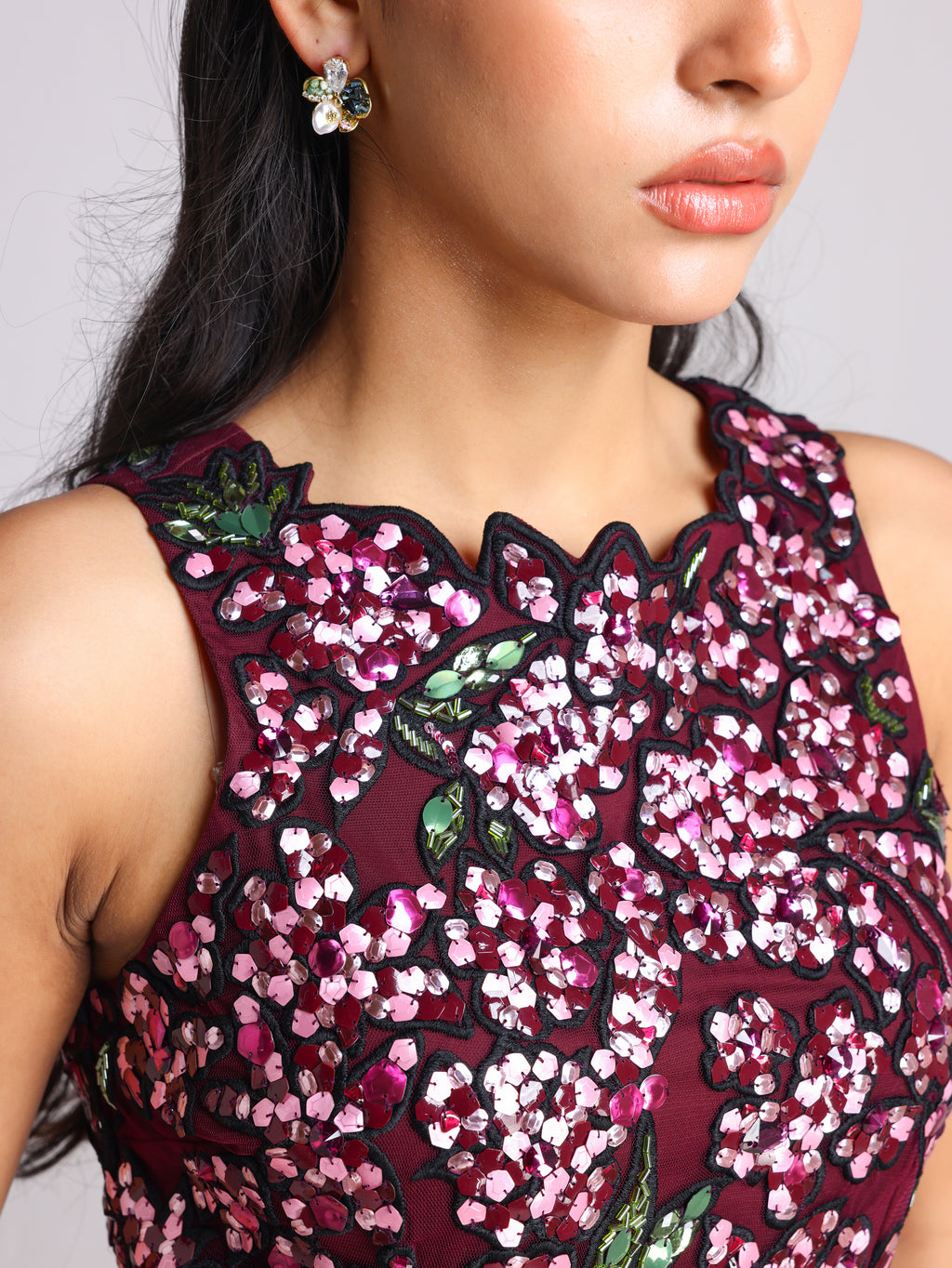 ESTELLA WINE CUTWORK DRESS