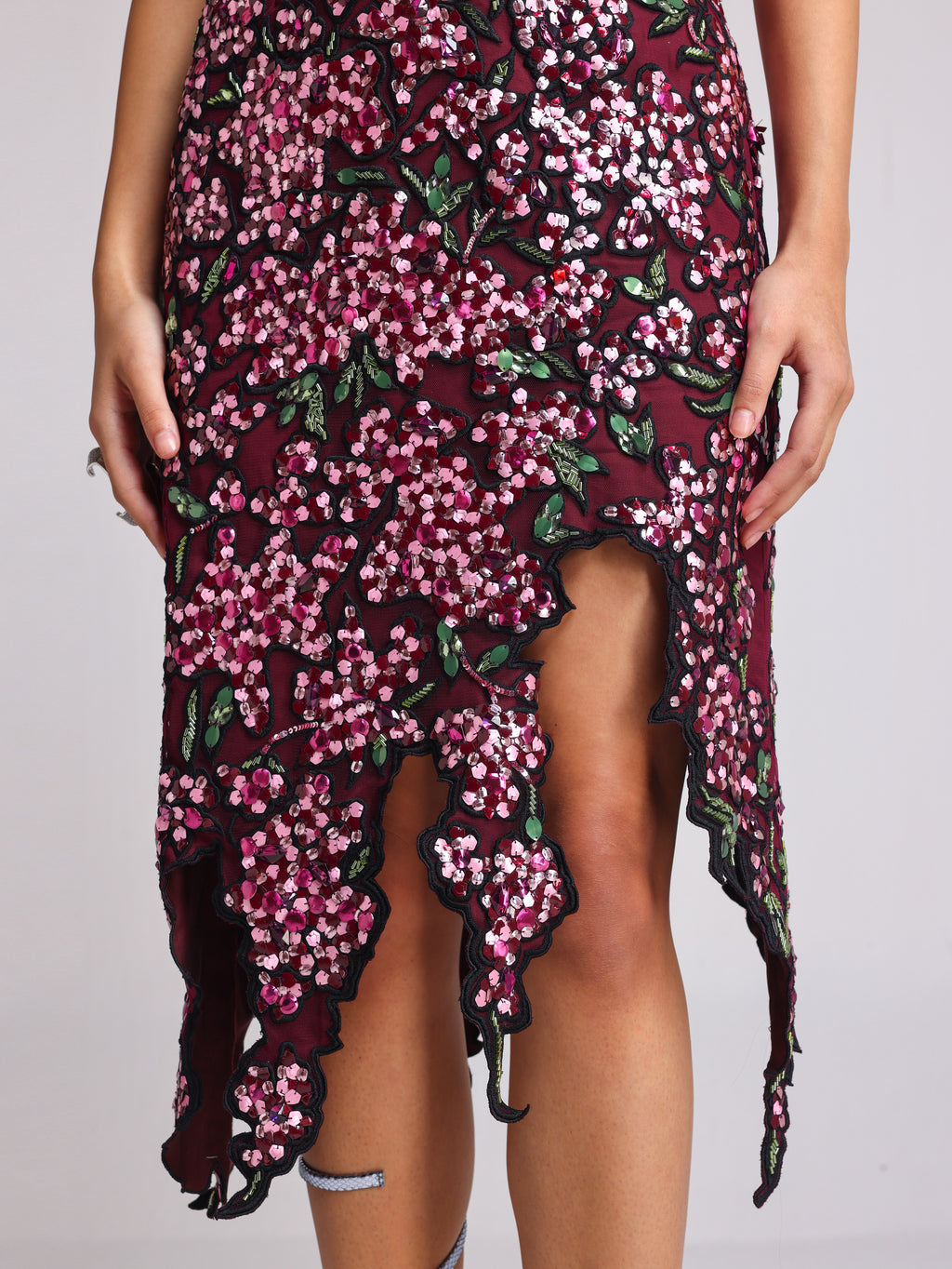 ESTELLA WINE CUTWORK DRESS