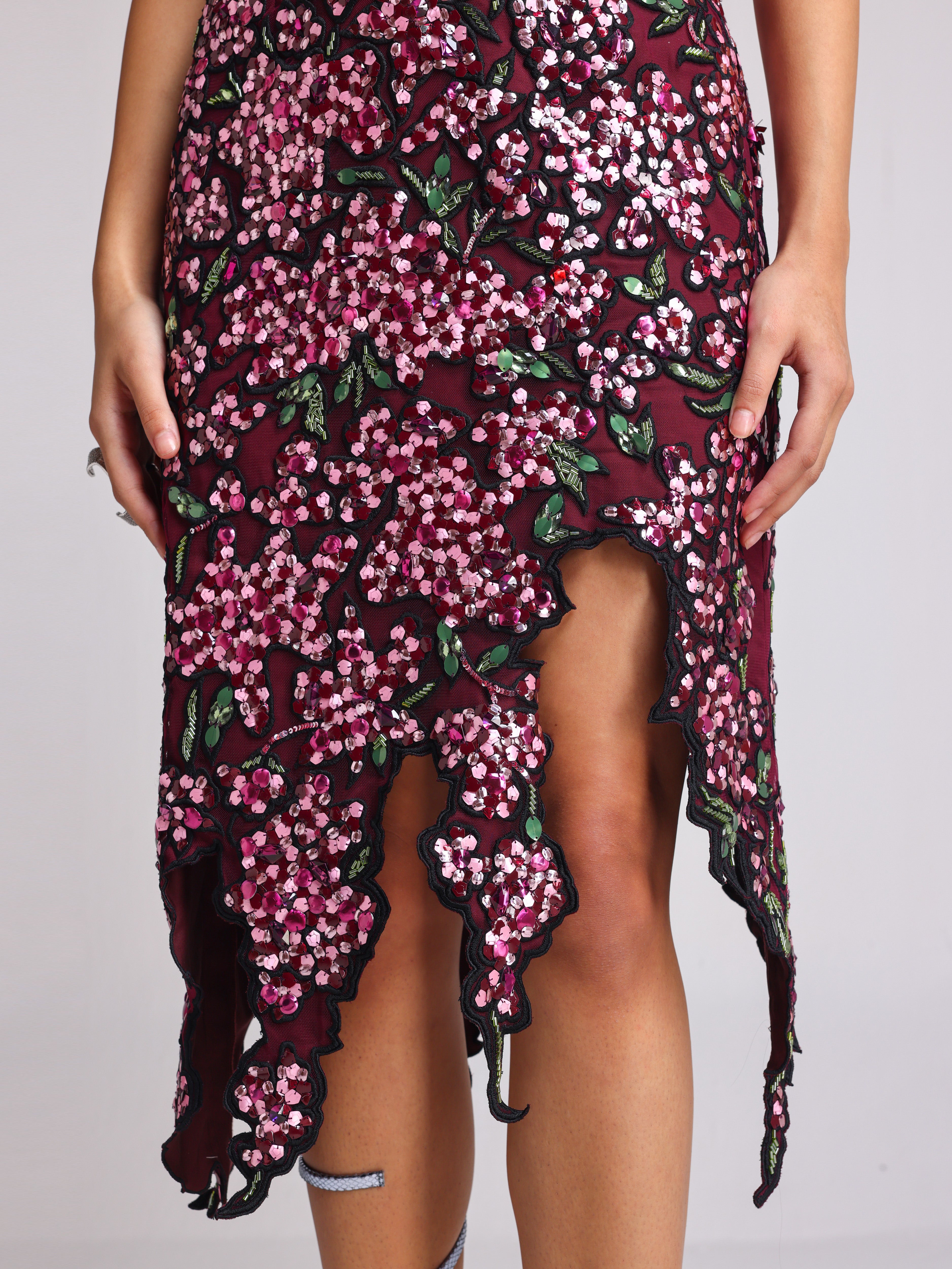 ESTELLA WINE CUTWORK DRESS