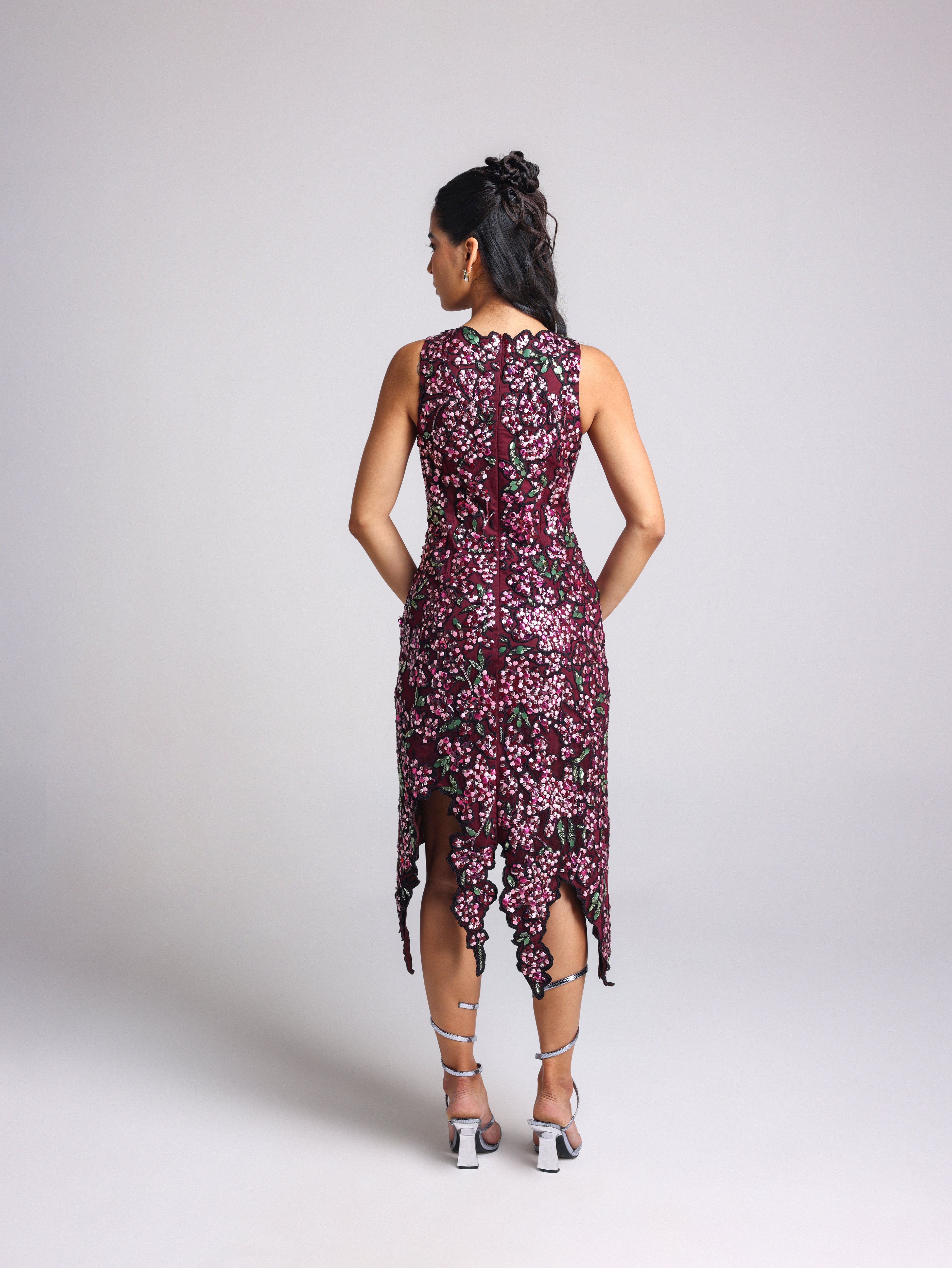 ESTELLA WINE CUTWORK DRESS