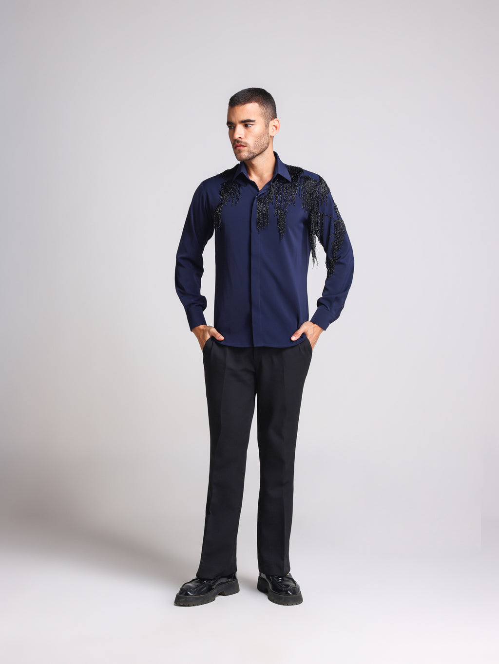 MOVIDA BLUE TASSEL SHIRT