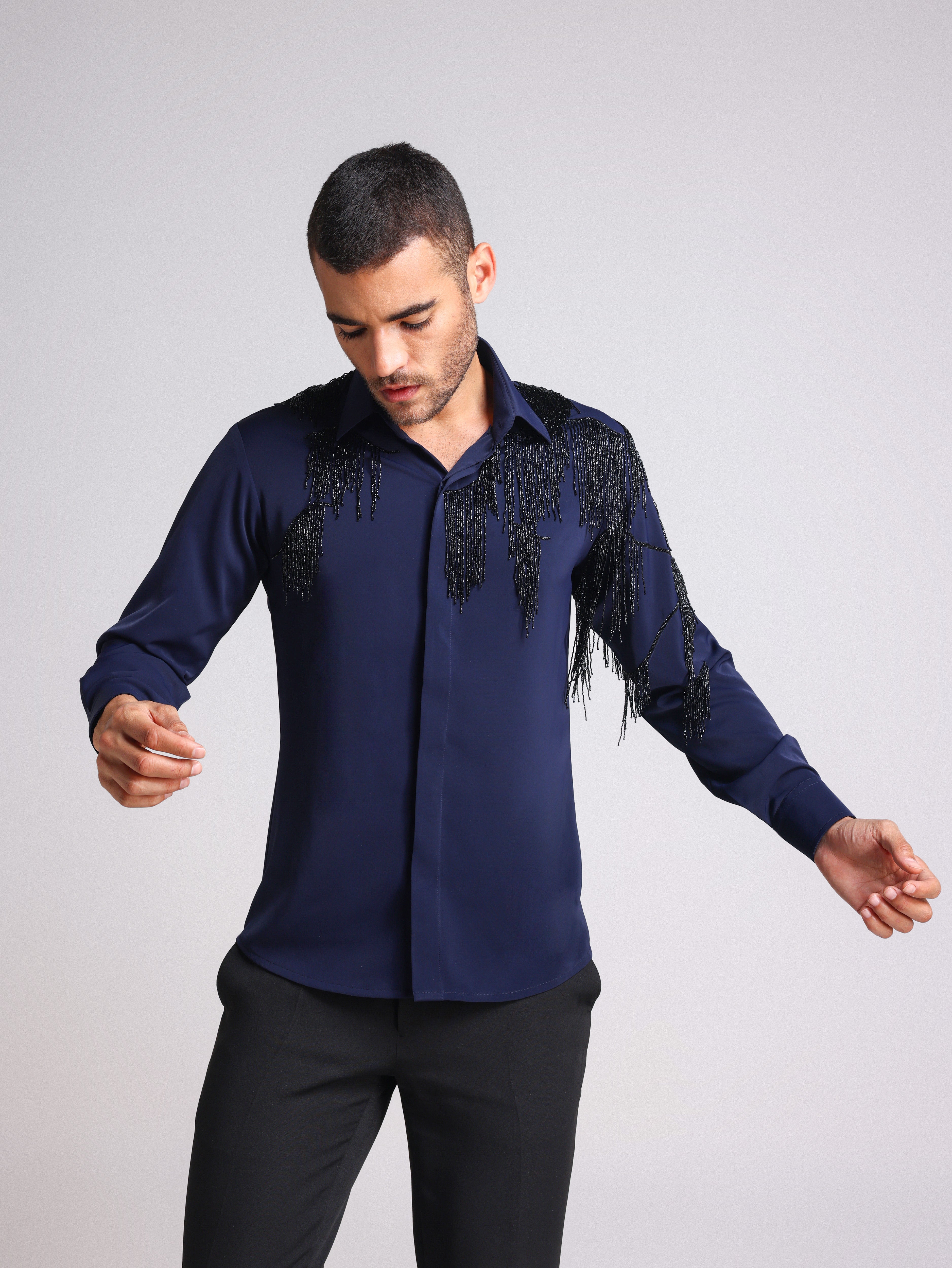 MOVIDA BLUE TASSEL SHIRT