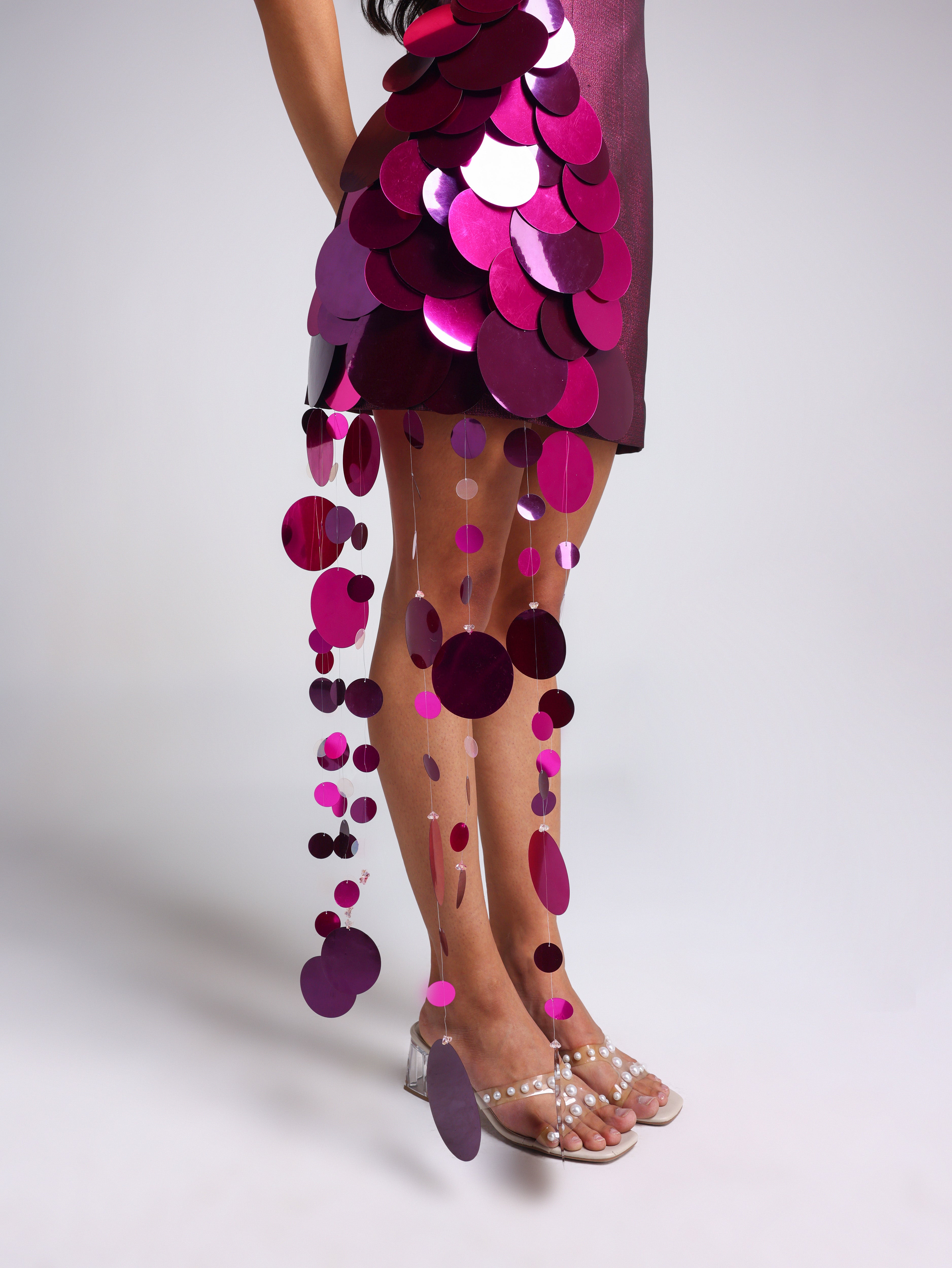 SCENA PINK METALLIC TASSEL DRESS